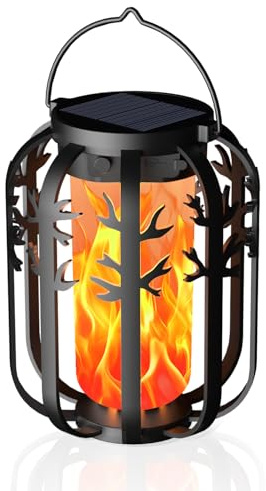 KagoLing Lampe Solaire Exterieur, 1 Pièces Lanterne Solaire Exterieur avec Gen2 Effet de Flammes Vacillantes, Charge 2 Mode, Imperméables de Lanterne Suspendue pour Jardins Noël Halloween Balcon Deco