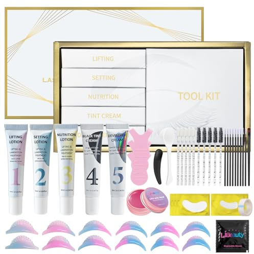 Libeauty Kit Rehaussement de Cils avec Teinture Noire, Lamination des Sourcils, Kit Cils et Sourcils en Un Seul, Usage à Domicile ou Salon, Lift et Couleur Intense, Facile à Utiliser, Accessoires