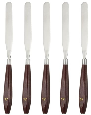 QUARKZMAN 5pcs Spatola Pittura Strumento 4.33 x 0.67 Acciaio Inox Spatola Arte Spatole Raschietti Strumenti con Manico Legno Faggio per Acrilico Olio Tela Miscelazione Stesura Rosso/Argento