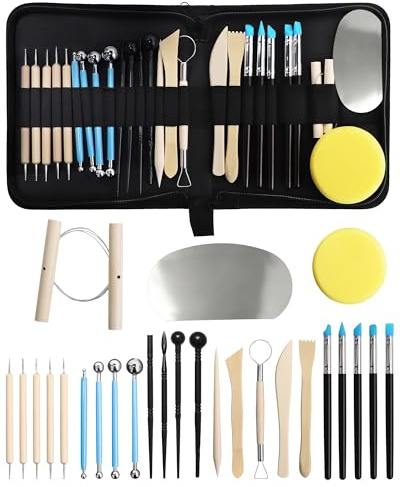 27 Pezzi Set Strumenti per Modellare Argilla con Borsa – Attrezzi per Ceramica e Polymer Clay Kit Modellazione e Sculpting per Principianti e Utenti Esperti