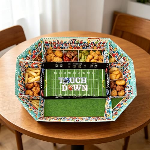 Snacksstadium amerikansk fotboll, mellanmålsbricka med 9 fack, amerikansk fotbollsfestdekoration, återanvändbar