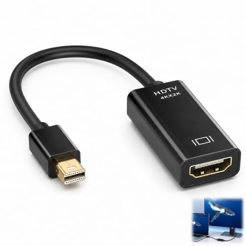 Ihteyuo Mini DisplayPort till HDMI-adapter, Mini DP till 4K HDMI, Thunderbolt 2, kompatibel med MacBook Air Pro, Surface Pro, bildskärm, TV, projektor, omvandlare, stationärt videoljud, plug and play