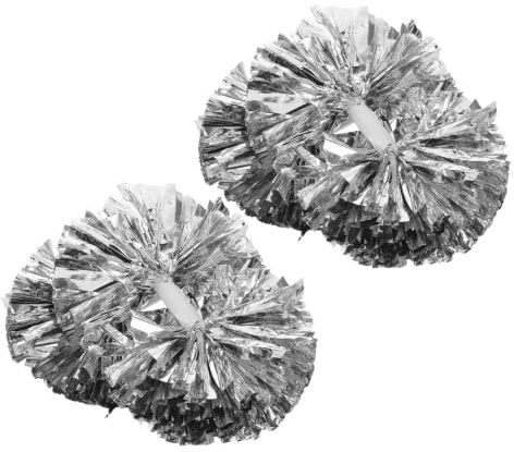 ibasenice 4 Pièces Pompons de Cheerleading Argentés avec Poignée en Film Aluminisé Léger, Design Extra Large pour Performances de Danse et Événements Sportifs, Pompons d'esprit D'équipe