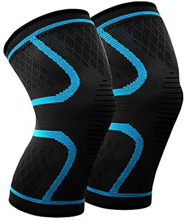 BESKEY Knee Support (Pair) Anti Slip Knee Brace Elastic Breathable Knee Compression Sleeve Help Joint Pain Relief for Arthritic Sufferer and Recovery from Injuries Fit for Sports (M, Blue)