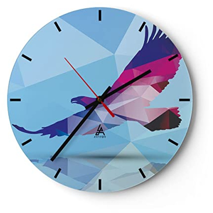 Modern Wanduhr Eagle Illustration modern Grafik 40x40cm Rund Groß Wand Uhr Glas Analog Zimmeruhren Küche Büro Wohnzimmer Glasuhr Wall Clock Dekoration Design Wanddekoration Küchenuhr C3AR40x40-2810