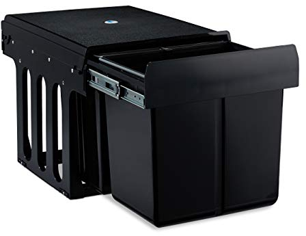 Relaxdays Einbaumülleimer 3-fach, ausziehbar, Küchenmülleimer für Unterschrank, 15l & 2x 8l, HBT 35 x 34 x 48cm, schwarz, ABS, 35,1 x 34,3 x 48 cm