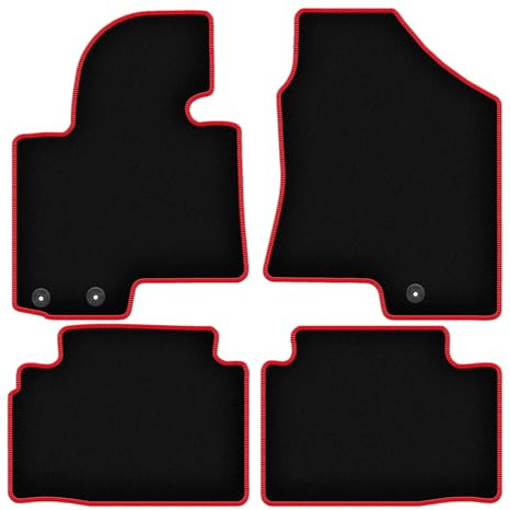 Wielganizator Velours Fußmatten 4-TLG Set passend für Hyundai ix35 (2009-2015) | Qualität: LUX – Maßgenau & rutschfest – Schwarz/Rot