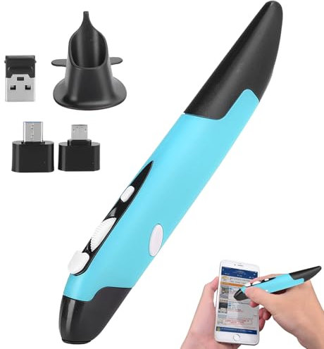 Agatige USB Wireless Optical Pen, Computer Stylus PC Parts Wireless 2.4G Mouse Pen‑Type Personalized Innovative Vertical USB Computer Stylus for PC Laptop Mac Notebook Left Right Handed (Blue)