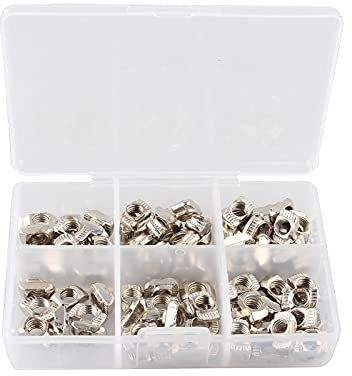 HALJIA 100PCS M5 T Slot Nuts, Carbon Steel Nickel-plated T-Nut M5 for 2020 Series Aluminum Extrusion Profile, Boat Shape T Slot Hammer Head Fastener Nut