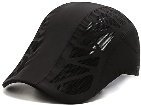 Baynetin Ajustable Boinas Hombre Unisex de Gorras Plana, Verano Quick-Drying Secado Rápido Malla Transpirable Gorras Planas Gorras Trucker (Negro)
