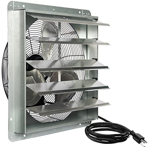 KEN BROWN 20 Inch Shutter Exhaust Fan With 1.65 Meters Power Cord Wall Mounted, High Speed 3500CFM, Vent Fan For Garages And Shops, Greenhouse,Attic Ventilation
