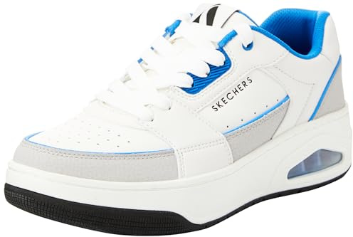 Skechers Baskets Basses Uno Court pour Homme, Cuir Duraleather Blanc et Gris Bleu M, 43 EU