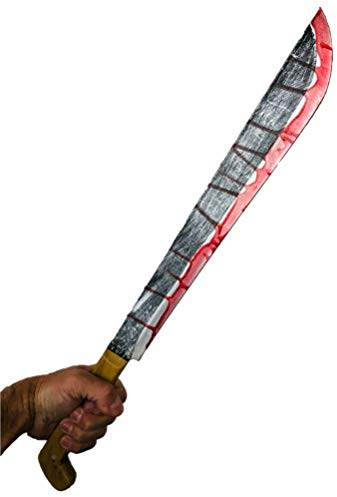 Rubber Johnnies Vintage Jungle BLOODY Machete, Fake, PU Foam, Con Safe, 60cm Long, Lightweight, Halloween Costumes, Movie Props