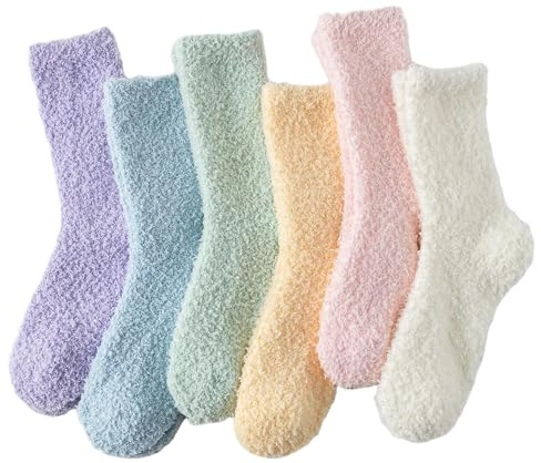 Tofox 6 Pairs Fuzzy Socks For Women Soft Home Slipper Socks Fluffy Sleeping Socks