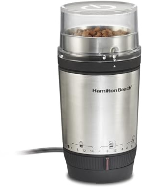 Hamilton Beach Custom Grind Electric Coffee Grinder for 4-14 Cups, One-Press Hand-Free Operation with Auto Shutoff, Removable Grinding Bowl For Easy Pour and Clean, Stainless Steel (80406)