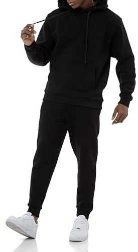 Redbridge Set da uomo elegante in tuta da jogging con cappuccio e pantaloni da jogging, in felpa premium, taglio ampio, Nero , M