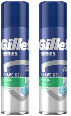 Gillette Men Shaving Gel Sensitive Skin Soothing Aloe Vera 200ml Pack of 2 Original Scent Clean Shave Foaming Lather Soft Face Body Welari Thank You Card | (2pack) (400ml)