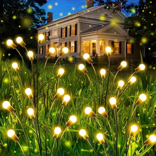 OZS 6 Pack Total 48 LED Solar Garden Lights Fairy Outdoor - Solar Firefly Lights Outdoor, Sway by Wind, Waterproof for Garden Patio Pathway Fairy Decoration (Warm White)