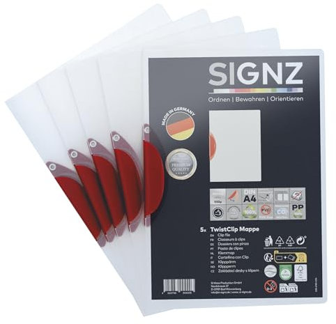 SIGNZ Klemmhefter TwistClip, DIN A4, 5 Stück, Für bis zu 30 Blatt, CO2-neutral hergestellt, made in Germany