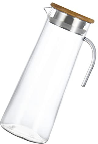 Garneck Water Pitcher and Bar Beverage Pitcher 1.2l Acrylic Ice Water Jug with Wooden Lid for Household and Restaurant Use
