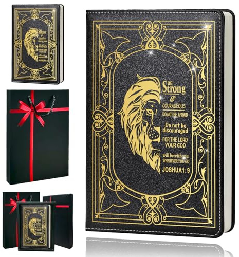 QDWXDEL Christian Gifts,A5 Hardcover Leather Journal for Women - 200 Pages Premium Paper Notebook,Lion Journal with 180° Lay Flat Design for Daily Diary, Prayer & Planning (Lion Black)