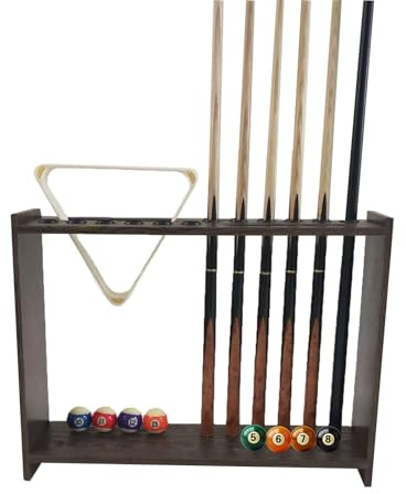 Hocomay Support pour canne de piscine, peut contenir 16 queues, 8 boules de billard et 2 cadres de balles, support en bois pour salle de jeux, salle de billard, club
