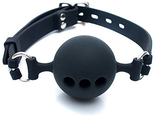 Boule buccale respirante gag - boule en silicone respirante gag avec trous bouche ouverte gag sex toy pour amant fétiche (Noir,3,8 cm)