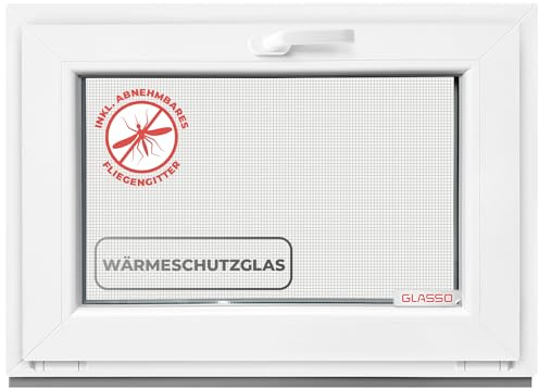 Kippfenster 115x70 cm 2 fach Verglasung - Alle Größen Kunststofffenster mit 60mm Profil - Kellerfenster BxH: 1150x700mm Perfekt für Fenster Gartenhaus, Garagenfenster, Hauskeller mit Kipp System