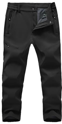 TBMPOY Men's Snow Ski Hiking Pants Fleece Lined Waterproof Winter Pant Softshell Camping Travel Ice Fishing Hunting Pant Black 38