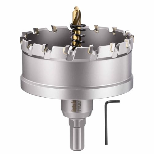 CoCud 3 (76mm) Hole Saw, Tungsten Carbide TCT Hole Cutters with Drill Bit - for Thick Hard Metal, Stainless Steel, Copper, Aluminum