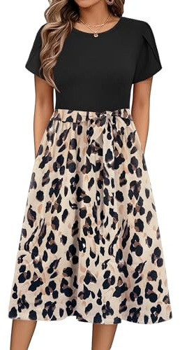 Zeagoo Womens Summer Dresses Short Sleeve Floral Casual Tunic Midi Dress | Crew Neck Dresses|Elegant Floral Dress|Swing Beach Dresses|Ladies Summer Dress|A Line Sundress|with Pockets S-2XL