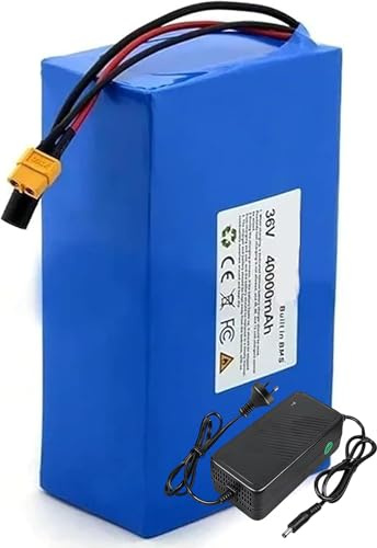 Batterie Pour Vélo Électrique 36 V 40 Ah, Pack Batterie 36 V 40 Ah 10S5P Avec Chargeur Et BMS Haute Puissance Pour Moteurs De Vélo De 250 W, 350 W, 500 W, 800 W Et 1000 W. 36V 40Ah,XT60+DC
