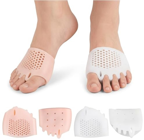 4 Silicone Toe Spacer & Metatarsal Pads,Toe Separators for Overlapping Toes | Hypoallergenic Air-Flow Gel: Soft silicone toe separators with breathable micro-holes keep feet dry and irritation-free.