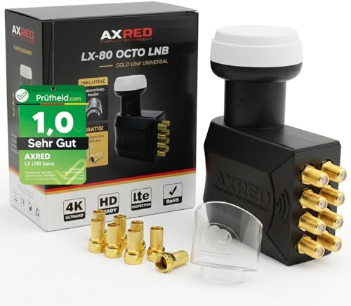 [Test MYCKET BRA, Betyg 1.0 *] AXRED Octo LNB + Väderskydd + 8X F-kontakt, Digital 8-vägs 4K HD LMB för 8 användare med väderskyddslock, för TV Sat-mottagare parabolantenn