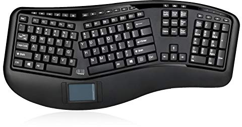 Adesso WKB-4500UB - Wireless Ergonomic Desktop Touchpad Keyboard, Split Keys Design, Palm Rest, Media Control Hotkeys, Long Battery Life - Compatible for Laptop/Desktop, Black