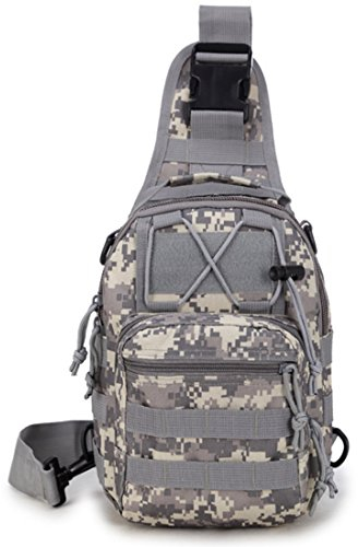 Rullar Small Hiking Daypack Tactical Sling Chest Bag Military Molle Multifunctional Shoulder Messenger Crossbody Backpack Hunting Camping Pack ACU Camouflage