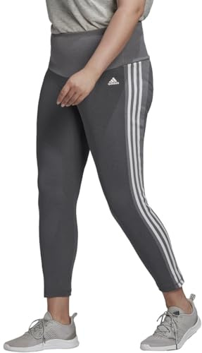 adidas Damen Designed 2 Move High-Rise 3-Stripes 3/4 Sport Tights Strumpfhose, Dark Grey Heather/White, XX-Large Kurze Schlauch