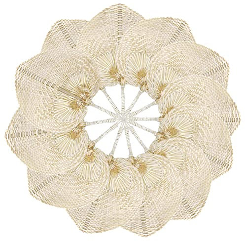 TAGREE Wedding Raffia Fans for Guest, Wedding Decor, Bulk Wedding Favors, Wedding Gift Ideas, Bamboo Hand Fan, Boho Wall Decor, Palm Leaf Hand Fan (White with Straight Handle (Set of 12))