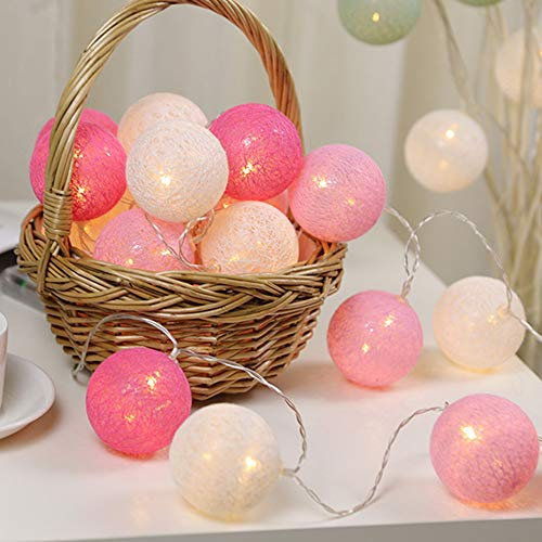 6cm Guirlande lumineuse de Noël à Boules de Coton, DOTBUY Éclairage de Noël, Guirlande Lumineuse à Piles, Romantique LED décoration de jardin Pour intérieur (Rose féerique,3.3M/20LED)