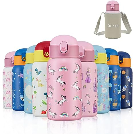 Autsel Kids Water Bottles with Straw 500ml, Childrens Insulated Water Bottle Stainless Steel BPA-Free, Kids Metal Water Bottle for Girls/Boys, Keep Hot/Cold