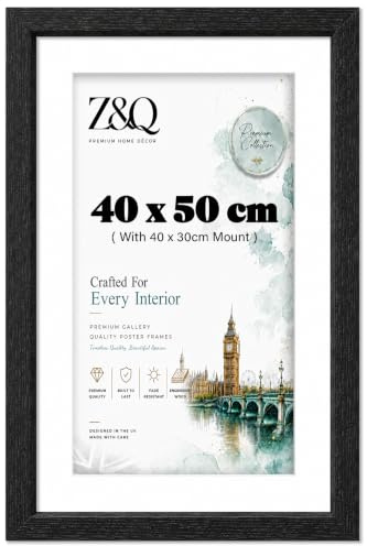 Z&Q 40cm x 50cm Display Photo Frame Black With Mount 30x40cm & Without Mount MDF Wood Portrait & Horizontal Picture Poster Frame For Canvas Prints Home Office (40X50CM Mount 30X40CM)