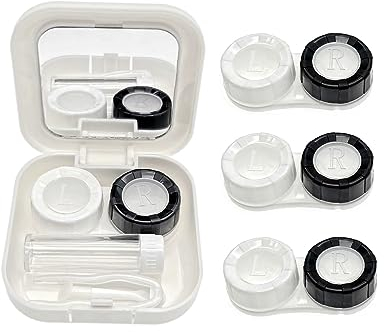 JZK 4X Contact Lens case with Transparent Cap, and 1x Contact Lens Holder case Box with Mirror, Solution Bottle, applicator and Tweezers, Portable Contact Lens Travel kit