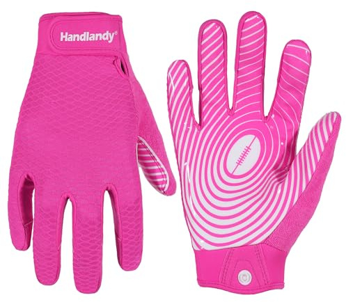 HANDLANDY Football Gloves Men, Sticky Wide Receiver Grip Gloves, Hot Pink Stretch Fit Football Gloves Adult (Hot Pink- Adult, Small)