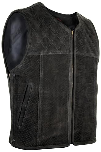 Gilet en cuir nubuck pour homme avec motif matelassé diamant sur les épaules, Noir , 3XL