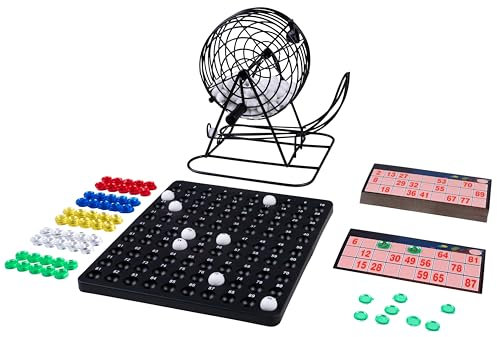 Engelhart - 360565 - Bingo/Lotto-Spiel, 90 Kugeln mit Metallmischer, Durchmesser: 13,5 cm, Lieferumfang: Zähler aus Kunststoff, Spielregeln, Wiederverwendbare Karten, 150 Chips