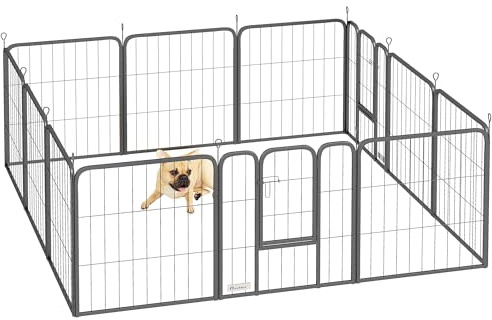 PawHut Parc pour Chien, enclos Chien 12 Panneaux modulable et Pliable, enclos Portable en Acier 60H cm avec 2 Portes, clôture pour Petits Chiens, intérieur et extérieur, Noir