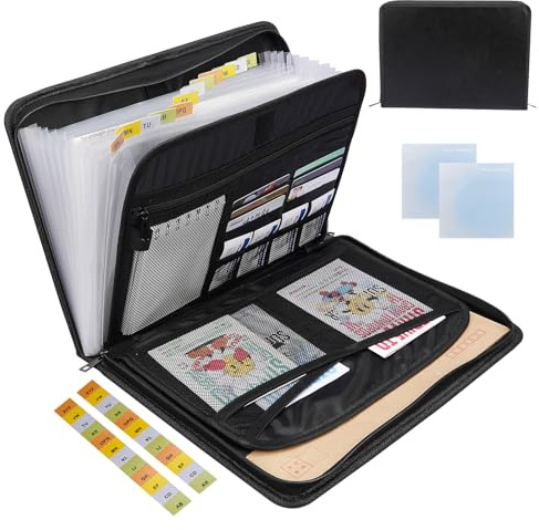 KIMIGO Cartella Portadocumenti Espandibile,13 Tasche Porta Documenti,Fisarmonica Espandibile,A4 Porta Documenti Fisarmonica,Portatile Cartelle a Soffietto per Casa Scuola Ufficio Viaggio,Nero