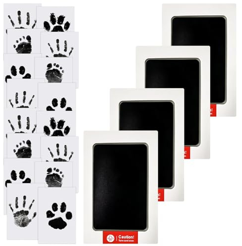 Guador Kit Huella del Pie, 16 Tarjetas de Impresión y 4 Plantillas, Kit de Huellas Bebé Pie y Manos Almohadillas de Tinta No Tóxicas, No se Mancha, Kit Huella del Mascota, Regalo De Bautizo