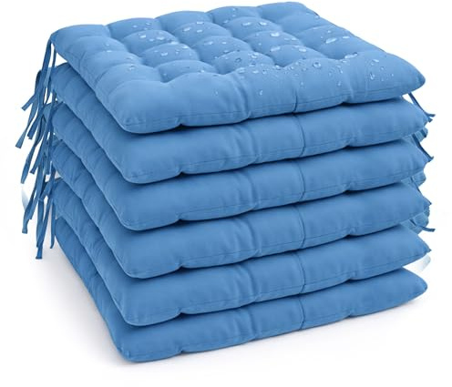 MANEMI Pack 6 Cojín para Silla 45x45x5 cm｜Repelente al Agua y fácil de Limpiar｜con Cintas de sujeción Uso Interior y Exterior｜Ideal para Comedor, terraza, jardín u Oficina