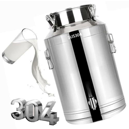Pot À Lait INOX avec Couvercle 304,Bidon avec Robinet Réservoir Scellé en Acier Inoxydable Pots Bidon a Lait pour Pot Seau À Vin Tonneau Boîte À Thé Pot À Produits Laitiers Etc,A-5L
